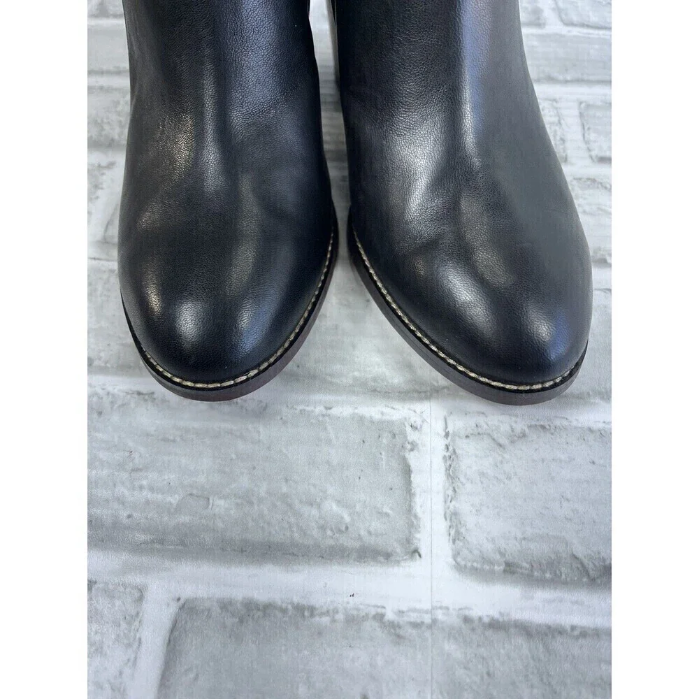 J. Crew Style AR846 Women's Size 8.5 Black Leather Platform Block Heel Bootie
